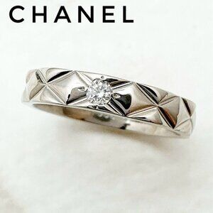 Chanel Quilted Diamond Platinum Ring 49